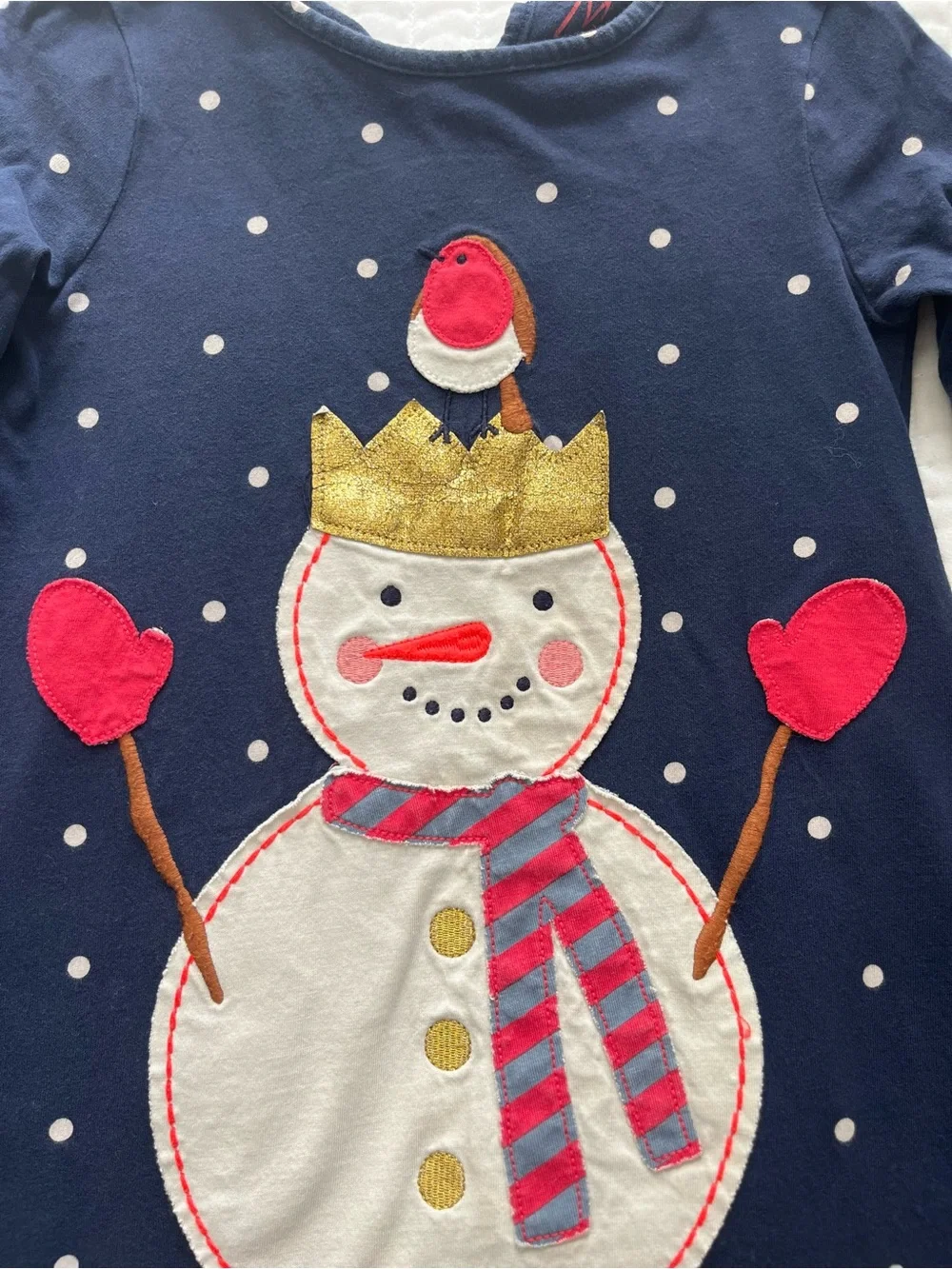 Mini Boden Navy Polka Dot Snowman winter Dress